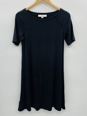 Ann Taylor LOFT Women's Short Sleeve Button Shoulder Dress in Black Size M